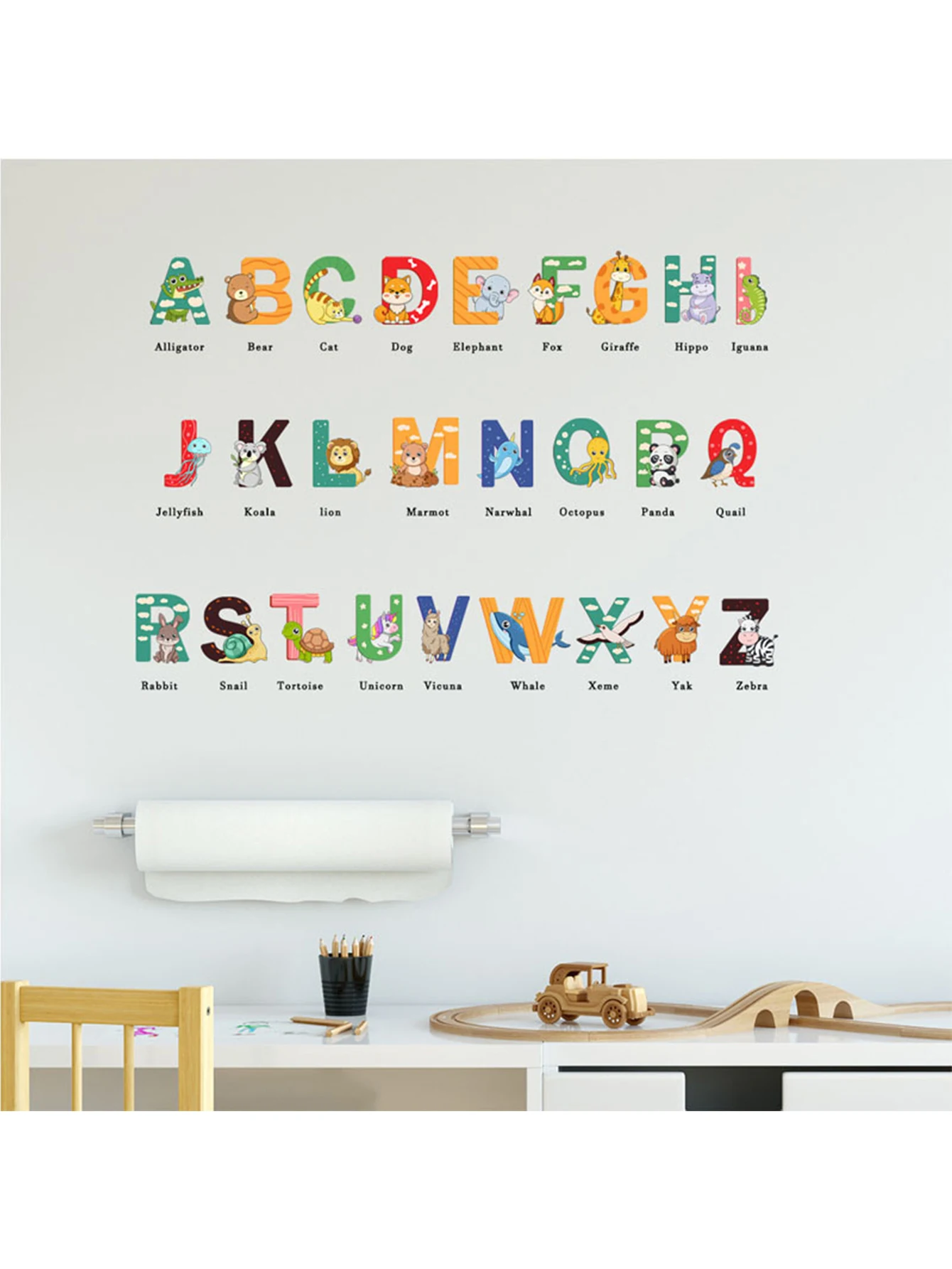 English letters animals colourful wall stickers children\'s room kindergarten bedroom living room back wall stickers