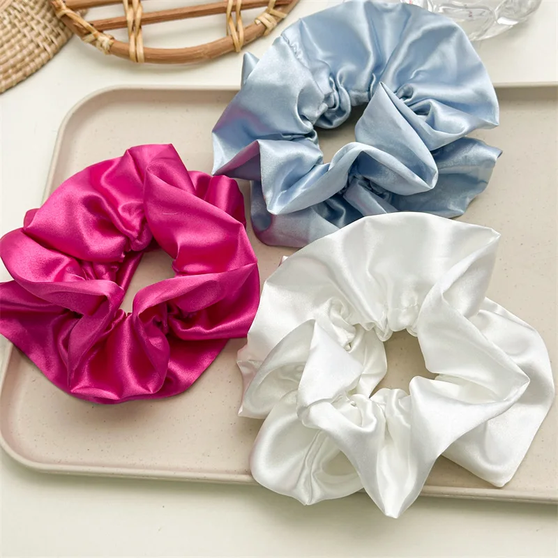 Fashion Women Girls Silk Satin Hair Scrunchies Solid Color Stretch Elastic Hair Tie Simple Elegant Rubber Band Ponytail Holder