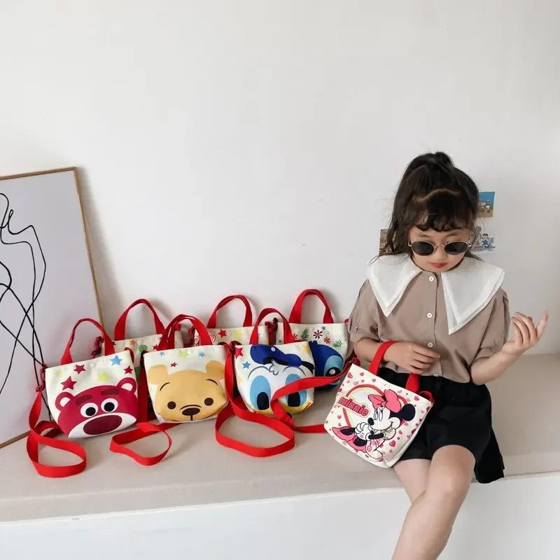 

Disney Mickey Canvas Bag Fashion Minnie Children's Cartoon Print Crossbody Bag Cute Shoulder Portable Girls Coin Purse
