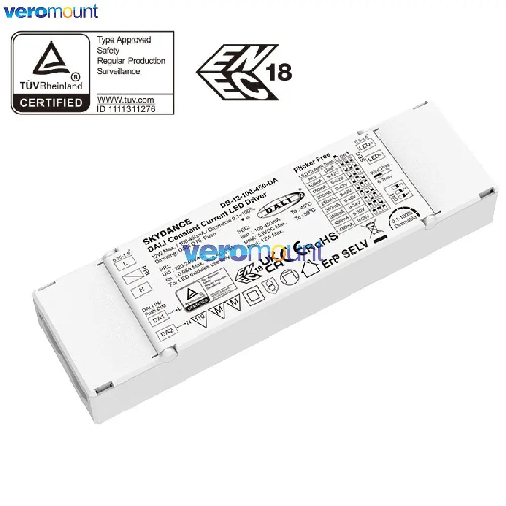 Skydance DA-12A 12W 100-700mA DALI Dimmable LED Driver 100-450mA CCT Constant Current LED Driver DA-12A-2 DALI-2 PWM Dimming