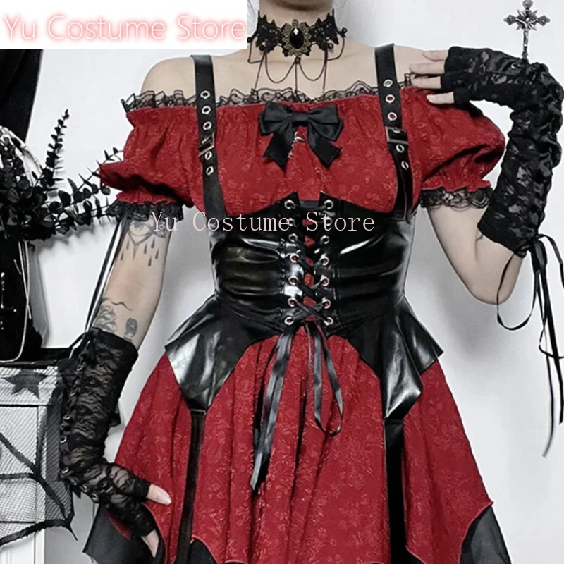 

Yu Costume Dark Gothic Dress Women High Waist Lace Patchwork Puff Sleeve Vintage Dresses Harajuku Fairycore Streetwear Dresses