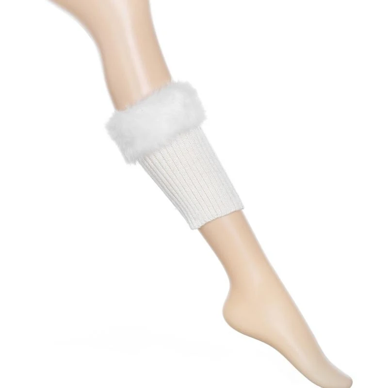 Women Crochet Knit Faux Fur Trim Leg Warmers Short Furry Fuzzy Leg Cuffs Foot Cover Leg Sleeve 15UB