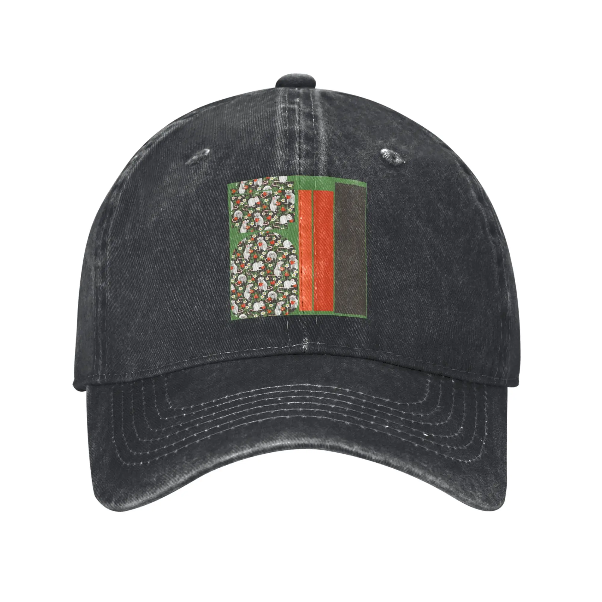 Rats Love Strawberries on vintage dark brown Denim Cap Casual Baseball Caps Adjustable Hat Summer Unisex Baseball Hats