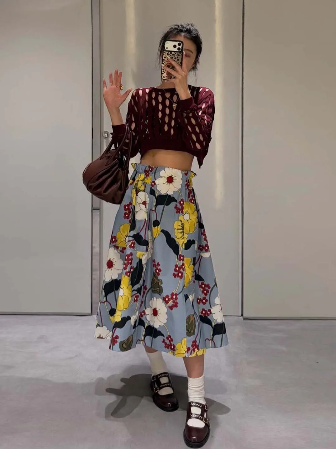 

Artistic Pure Quality Water-Mark Flower Half Skirt Elastic Waist Loose Slimming Midi A-Line Skirt Ladies Fashion Spring China