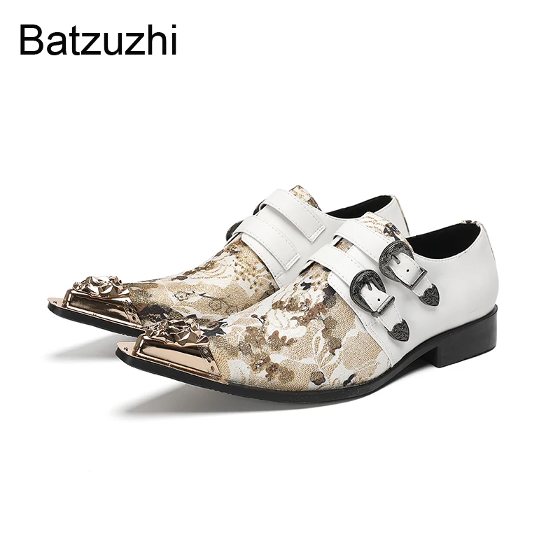 

Batzuzhi Handmade Men's Shoes Slip on Leather Dress Shoes Man Low Heels Buckles Luxury Business, Party, Wedding Shoes for Man