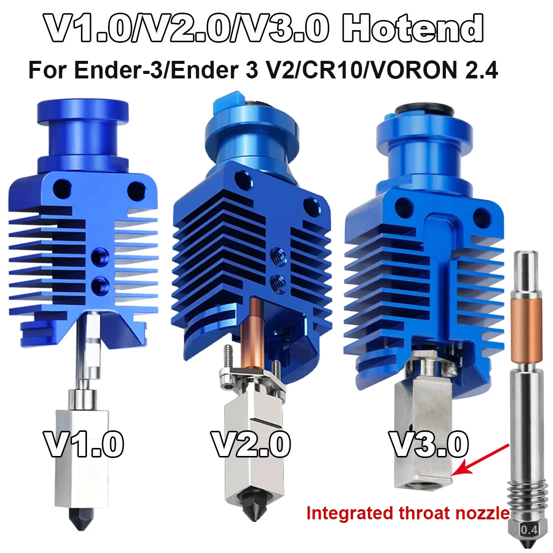 

V1.0 V2.0 V3.0 Комплект Hotend для Ender-3 Ender 3 V2 CR10 CR10S VORON 2,4 0,1 Детали 3D-принтера Керамический нагреватель Печатающая головка с горячим концом