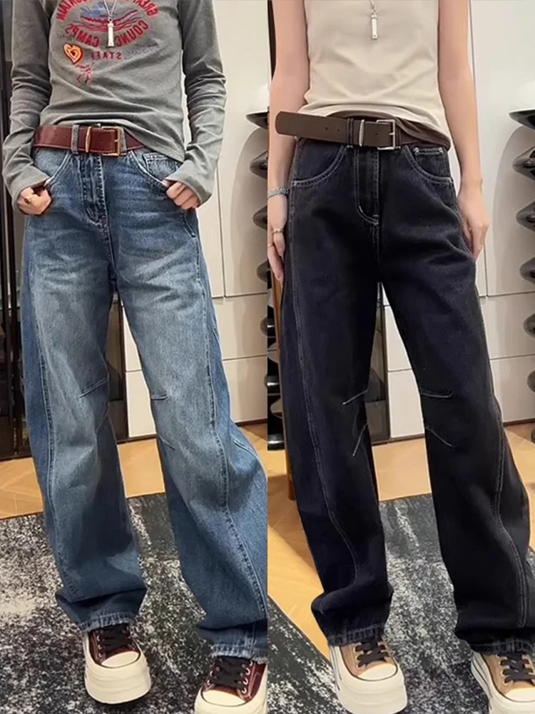 

plus Size American Retro Wide Leg Jeans Women Straight Slimming Pants for Pear aped Body High Waist Long Trousers Denim