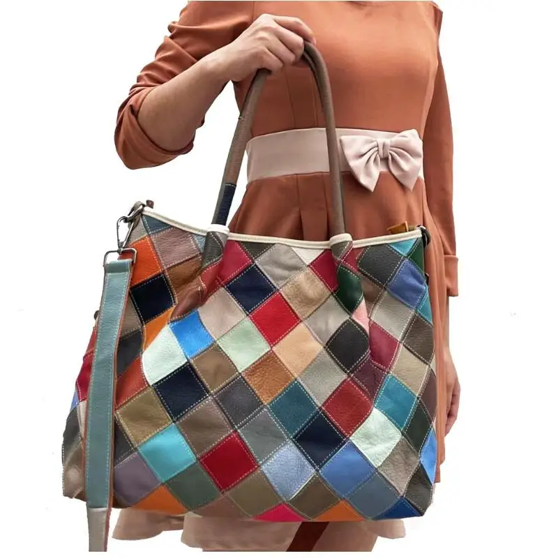 LOMANTINA New Multi-Colorful Real Leather Luxury Brand Ladies Flower Shopper Purse Handbag Over Shoulder Women Designer Tote
