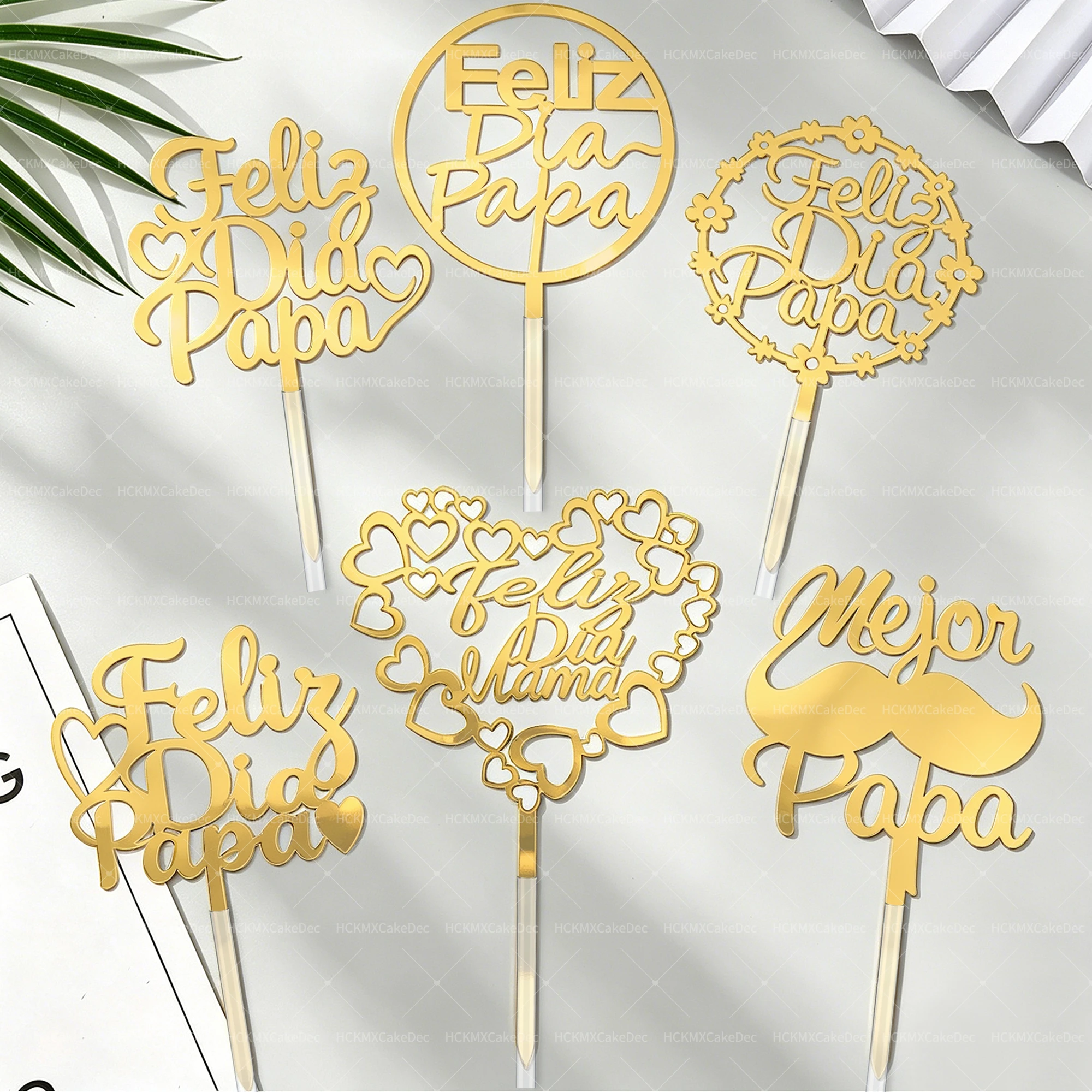 3 Piezas de Adornos Acrílicos Dorados para Pastel con la Frase en Español "Feliz Día Papá" y "Feliz Día Mamá", Decoraciones para Pastel del Día del Padre para Fiestas