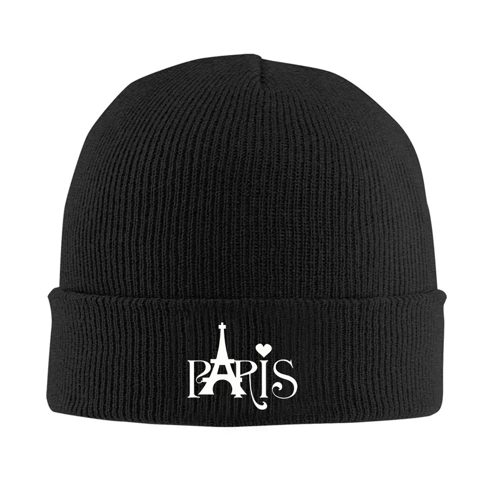 Paris Eiffel Tower Print Knit Beanie Hat Unisex Warm Winter Cap for Men Women Daily Wear