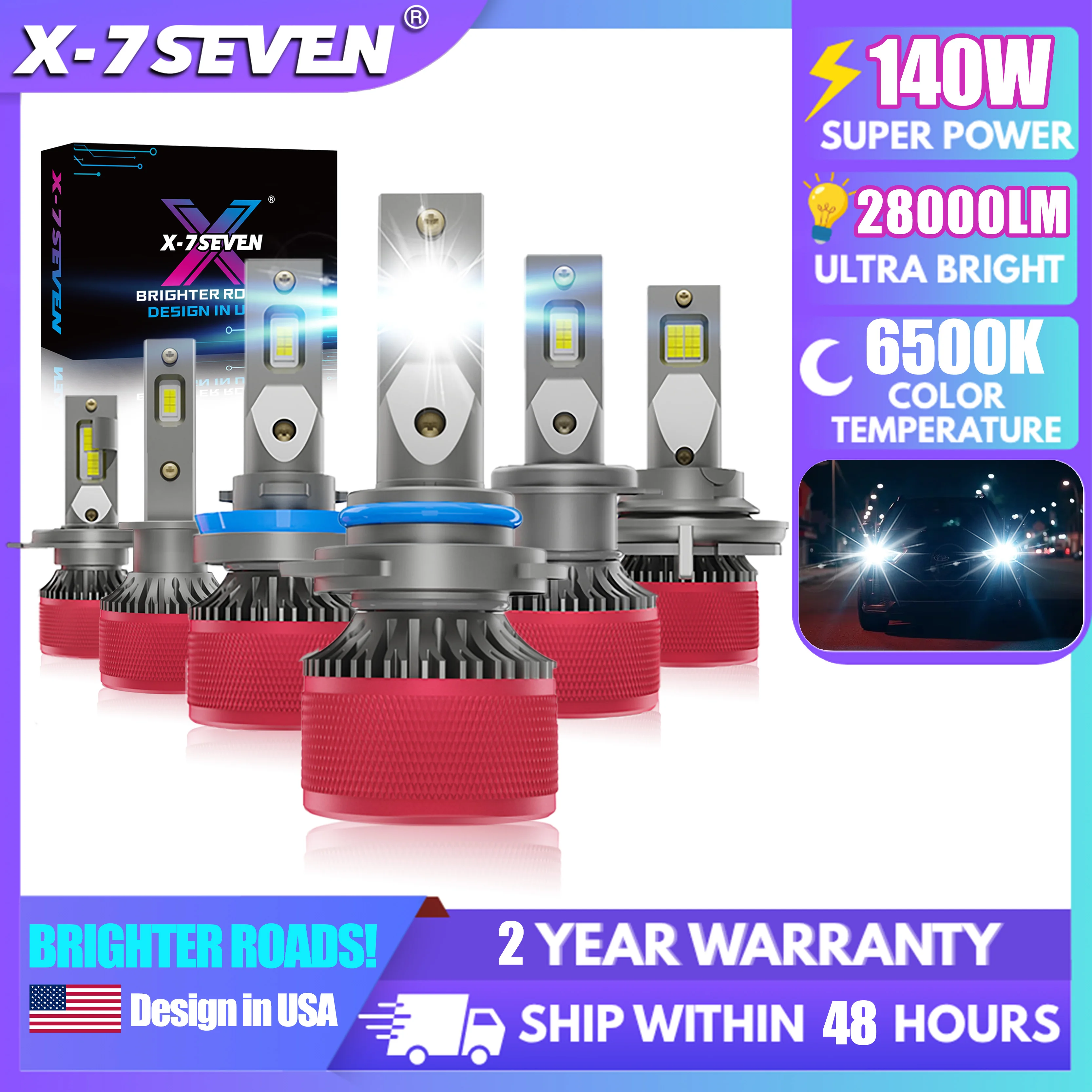 

X-7SEVEN 140W 28000LM Светодиодные лампы для фар H4 H7 H11 9005 HB4 Canbus EMC 6500K, автомобильные лампы 12V, ближний/дальний свет