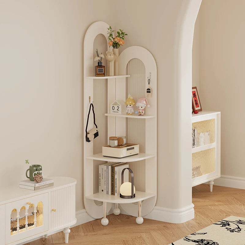 

Cream wind solid wood corner bookshelf integrated against the wall floor bookcase corner vertical shelf white corner cabinet