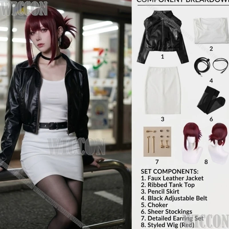 Disfraz de Tayama Smoking Behind The Supermarket With You, abrigo negro, vestido blanco, peluca roja, para mujer, Halloween, Festival, Comic Con