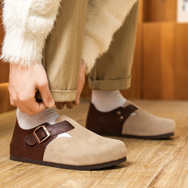 Men's Shoes Women Mules Shoe Fashion with Arch Support Couple Flats Classic Beach Suede Leather Sandals Retro Cork Clogs Loafers