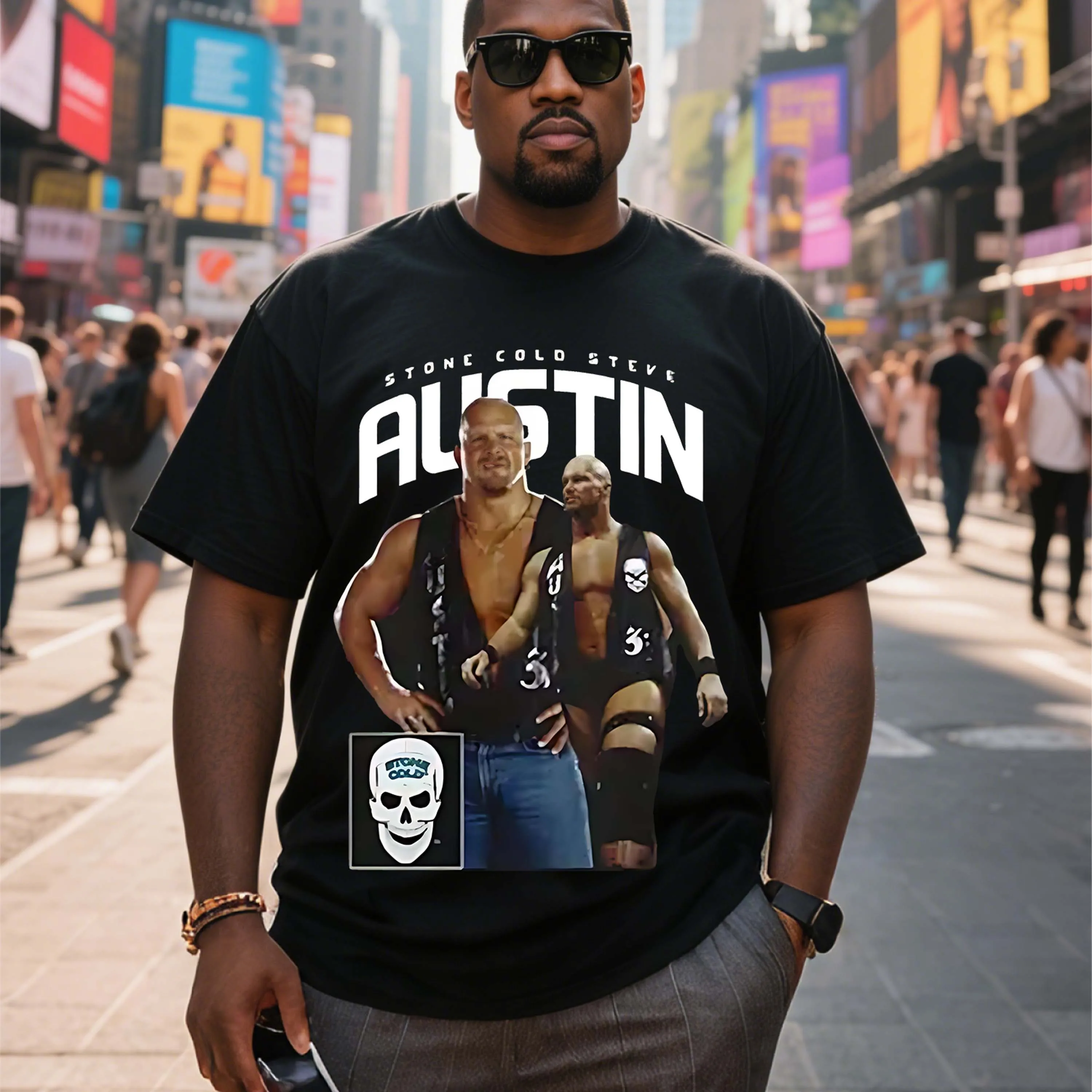 

Черная мужская футболка с короткими рукавами больших размеров Stone Cold Steve Austin, подходящая для летней одежды для отдыха на открытом воздухе