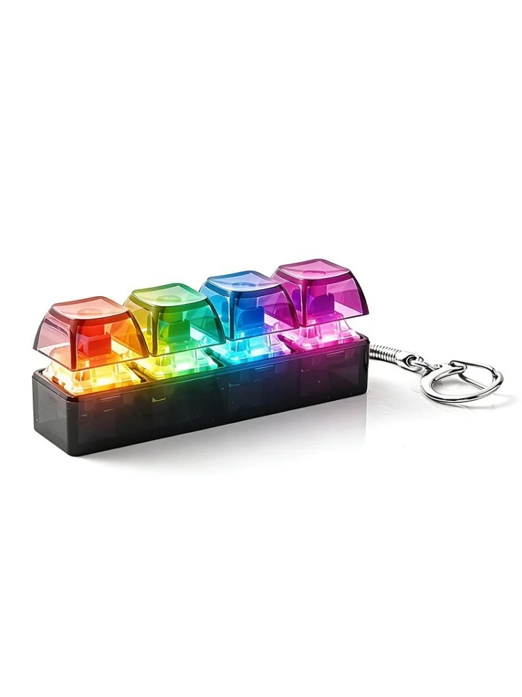 Light Up 4 Keys Finger Keyboard Keycap Stress Relief Fidget Toy Keychain Key LED Button Pinch Tester Office Desk Accessory