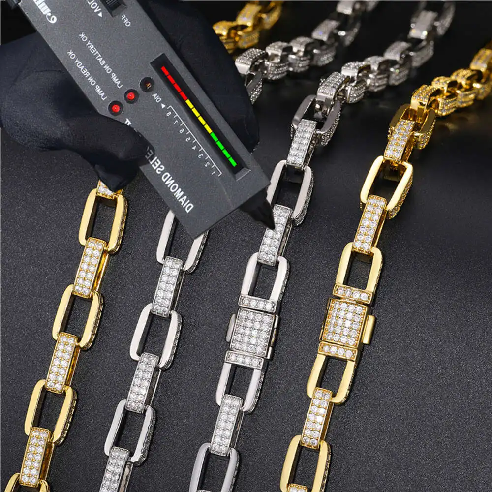 Factory Price Bling Hip Hop Jewelry 11mm 925 Sterling Silver Vvs Moissanite Diamond Iced Out Cuban Link Chain Bracelet Necklace