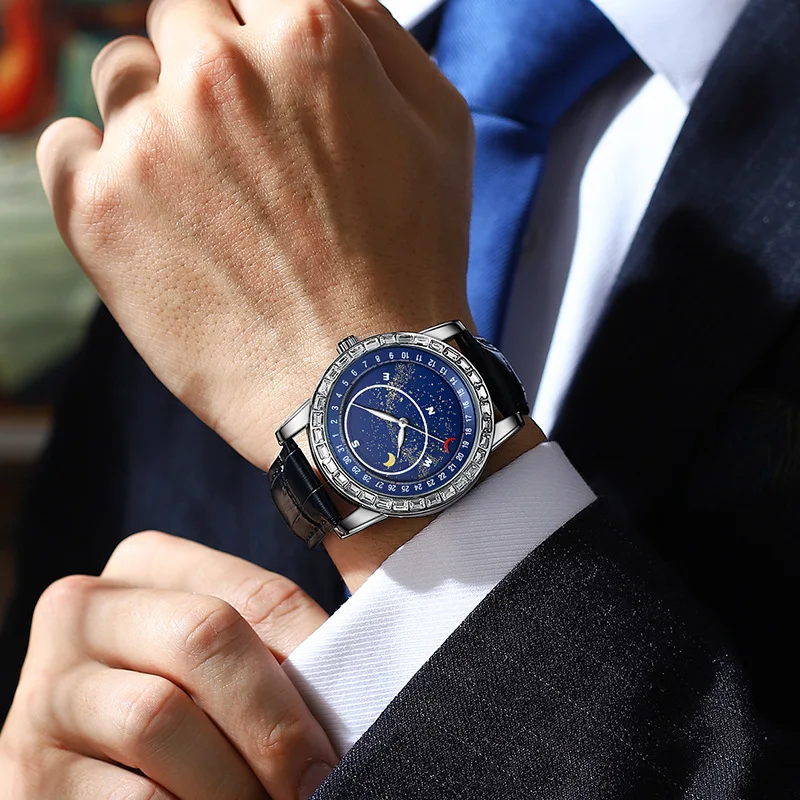 New Men's Watch, Fake Mechanical Watch, Brand Quartz Watch, Diamond Starry Sky Watch, Transparent Bottom, Waterproof Men's Watch
