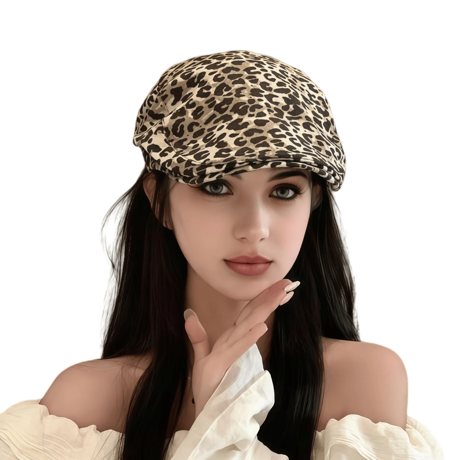 

Brand New Retro Leopard Print Baseball Cap Women's Fashion Beret Hat Lightweight Sun Caps