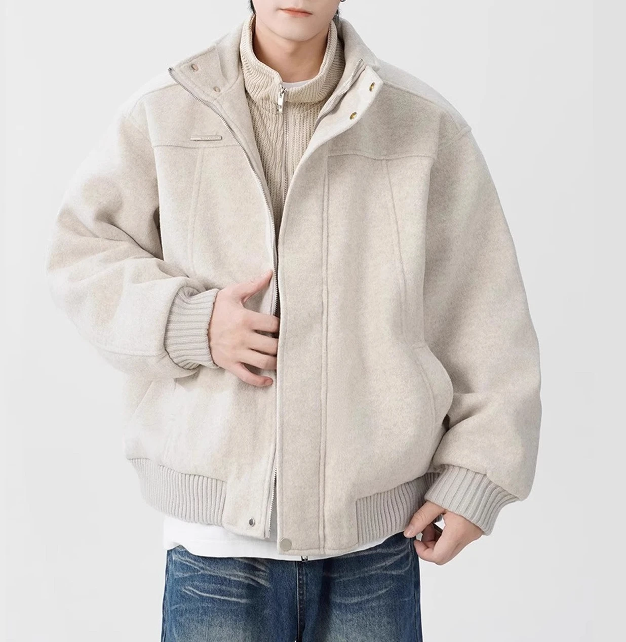 2026 American Fake Two-piece Woolen Jacket Men's Winter Thickened Design Cold-proof Warm Jacket