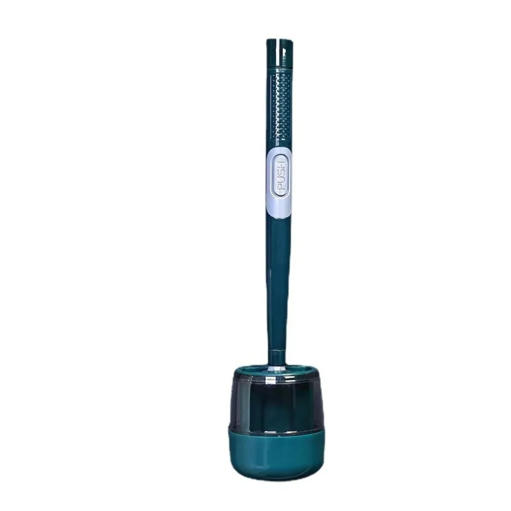 Green Wall-mounted Liquid Adding Silicone Toilet Brush Plastic 42*10cm Green Silicone Toilet Brush with Storage Box