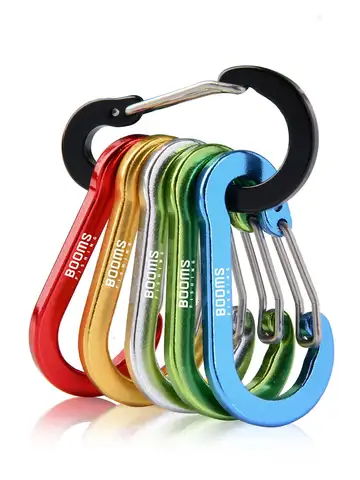 Booms Fishing CC1 6Pcs Aluminum Alloy Carabiner Keychain Outdoor Camping Climbing Snap Clip Lock Buckle Hook Fishing Accessories