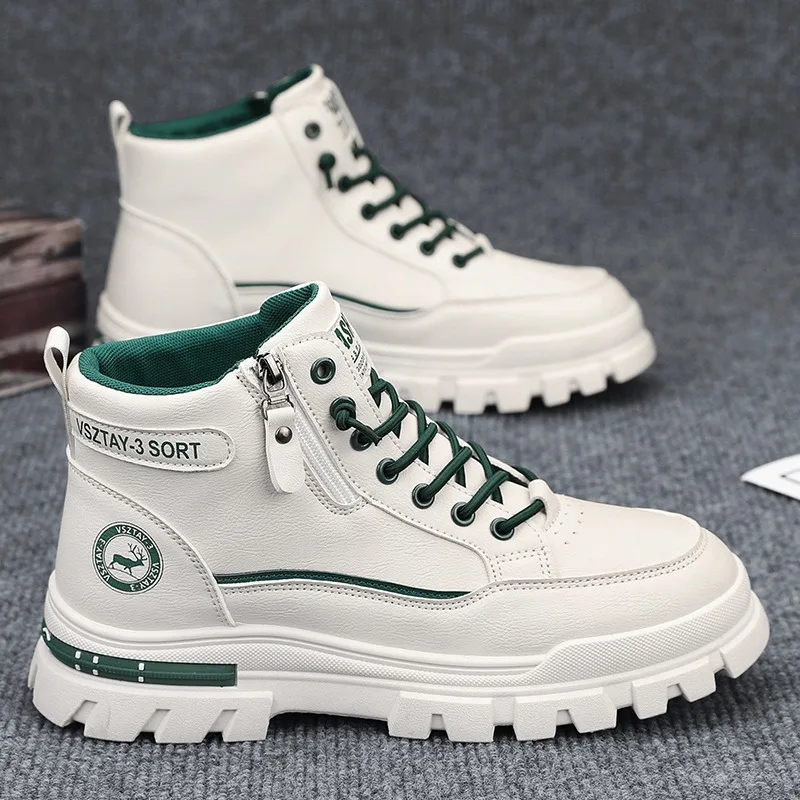 Men's High-top Boots Fashion Casual Leather Boots Men's Sneakers Lace Up Ankle Boots Motorcycle Platform Boot Zapatillas Hombre