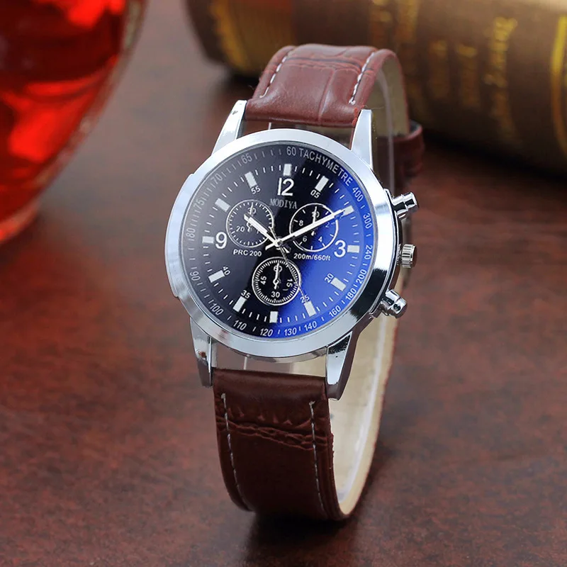 New Waterproof MODIYA Blue Light Glass Decorative Three Eye Gift Watch Fashion Belt Watch Men's and Women's Watch