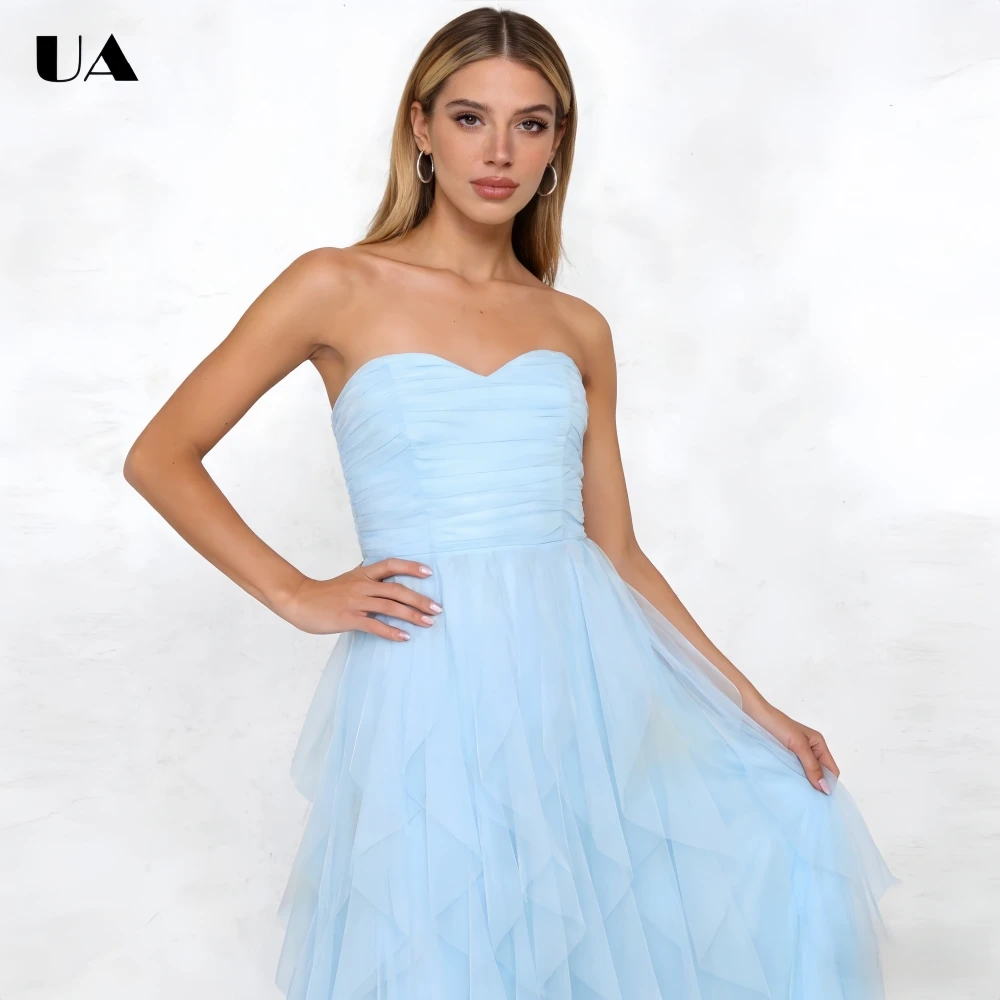 

ULBYANRY Trendy Ruffled Mesh Prom Dress with Sweethreat Collar, Customized Sleeveless Evening Dress, Solid Zipped Party Dress