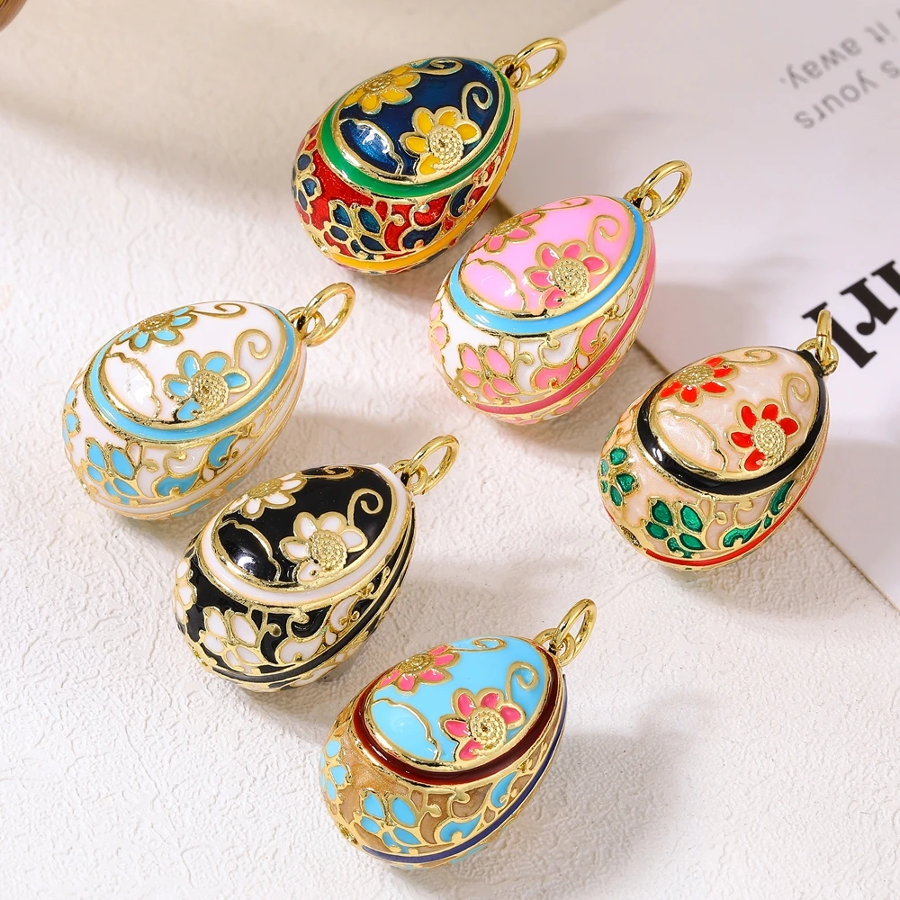 Juya 18K Real Gold Plated Handicraft Enamel Decorations Supplies Hollow Oval Royal Flower Charms For DIY Luxury Jewelry Making