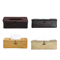 2024 New Woven Rattan Rectangular Tissue Box Cover Vintage Paper Towel Storage Holder for Facial Tissue Napkin Dispenser