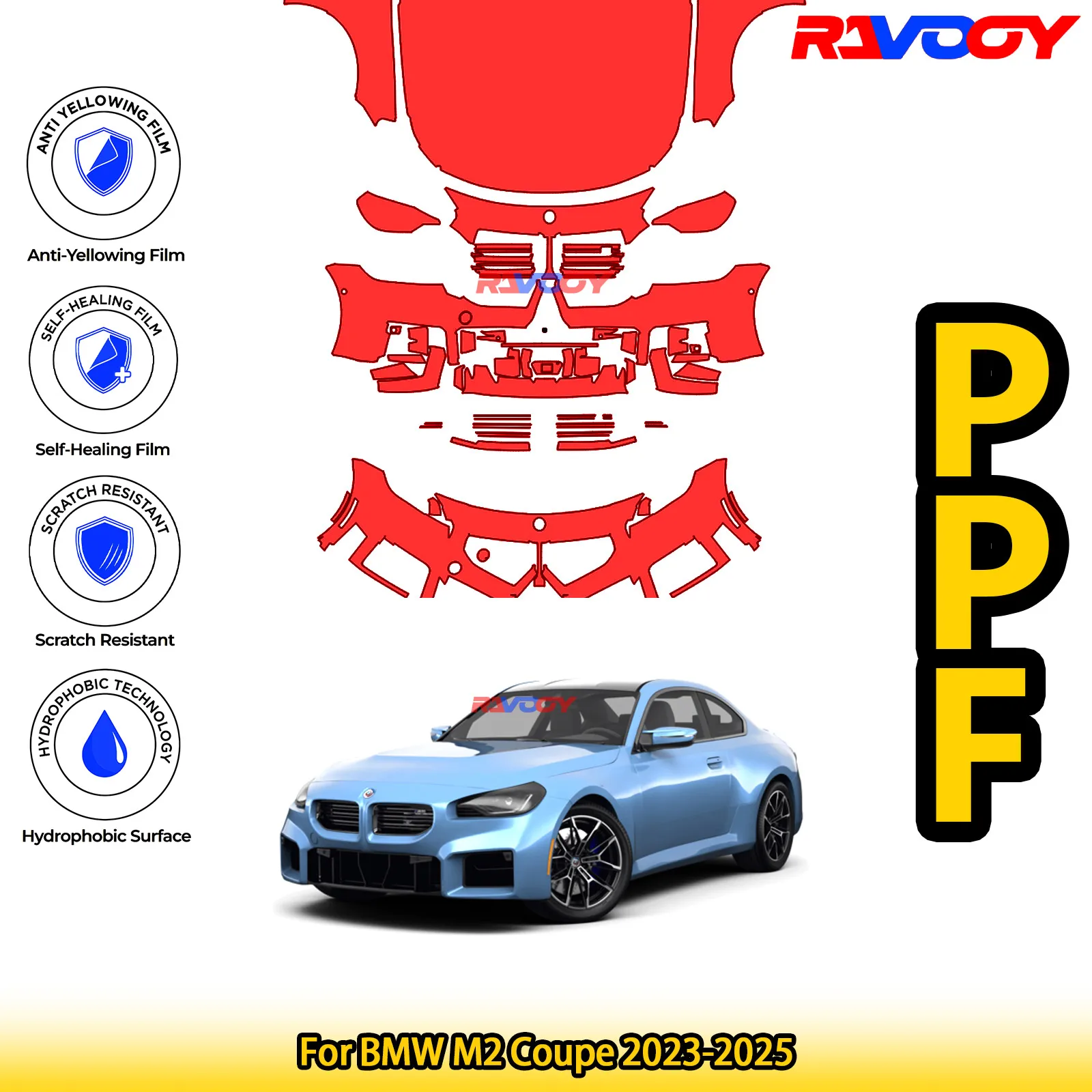 

Для BMW M2 Coupe 2023-2025 глянцевая матовая черная предварительно вырезанная передняя защитная пленка PPF комплект