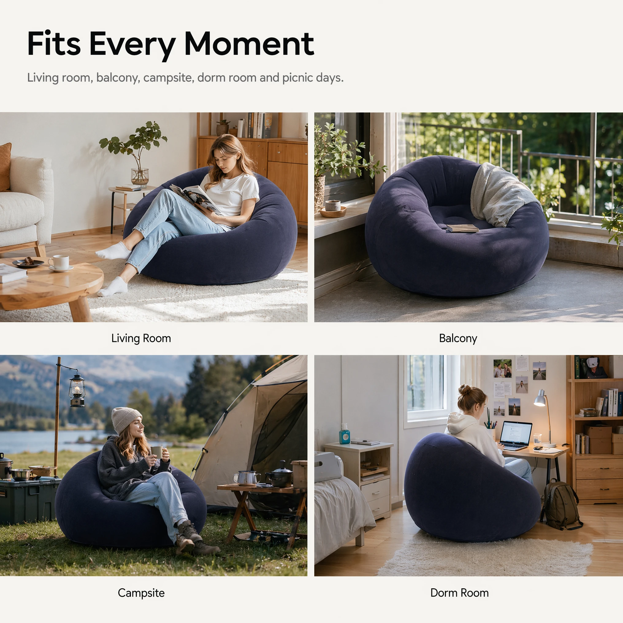 Thickened Flocking PVC Spherical Inflatable Sofa Soft Blow Up Lazy Chair Foldable Portable Air Sofa For Indoor Outdoor Travel - view 5