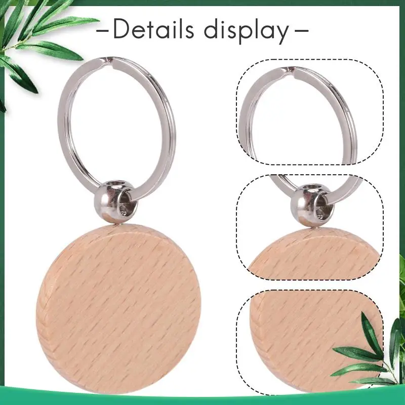 

(НОВИНКА) 60 шт. пустой круглый деревянный брелок для ключей Diy деревянные брелки для ключей можно гравировать подарки своими руками