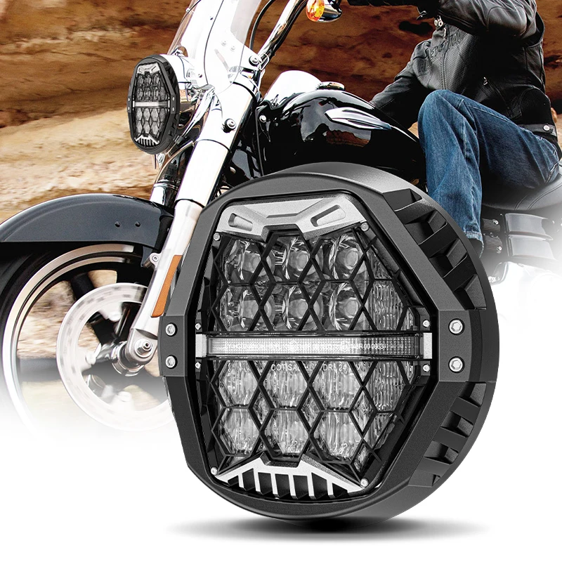 Universal 7 Inch Motorcycle LED Headlight with DRL for Harley Touring Road King Davidson Touring Rod FatBoy Auxiliary Headlamps