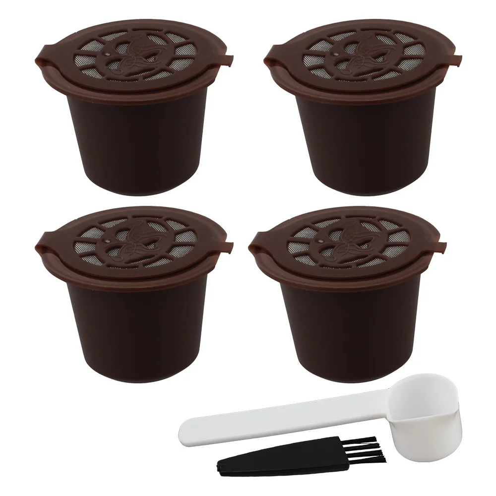 Filtre à café 4 pièces réutilisable avec cuillère brosse, ustensiles pour capsules de café Nespresso tasse