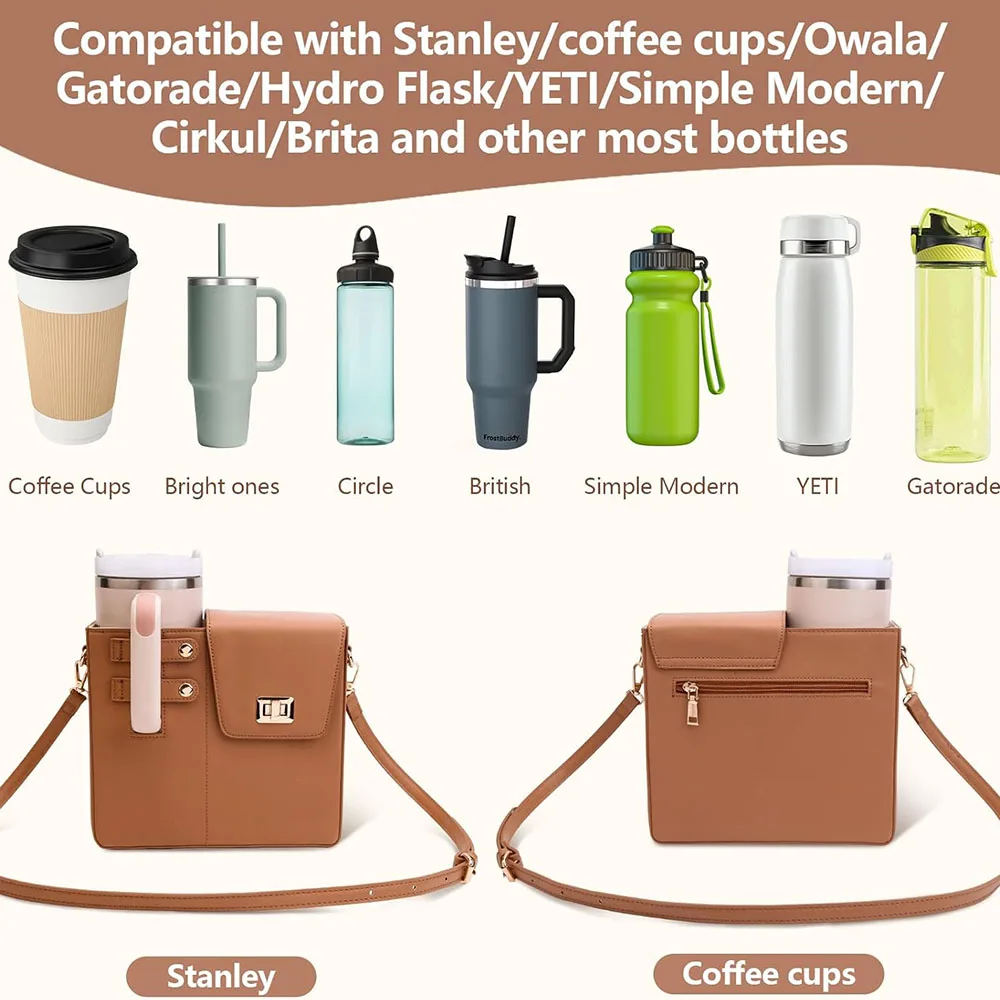 Crossbody Shoulder Bag with Water Bottle Holder Vacation Multifunctional Protection Pouch Outdoor Portable Water Cup Storage Bag
