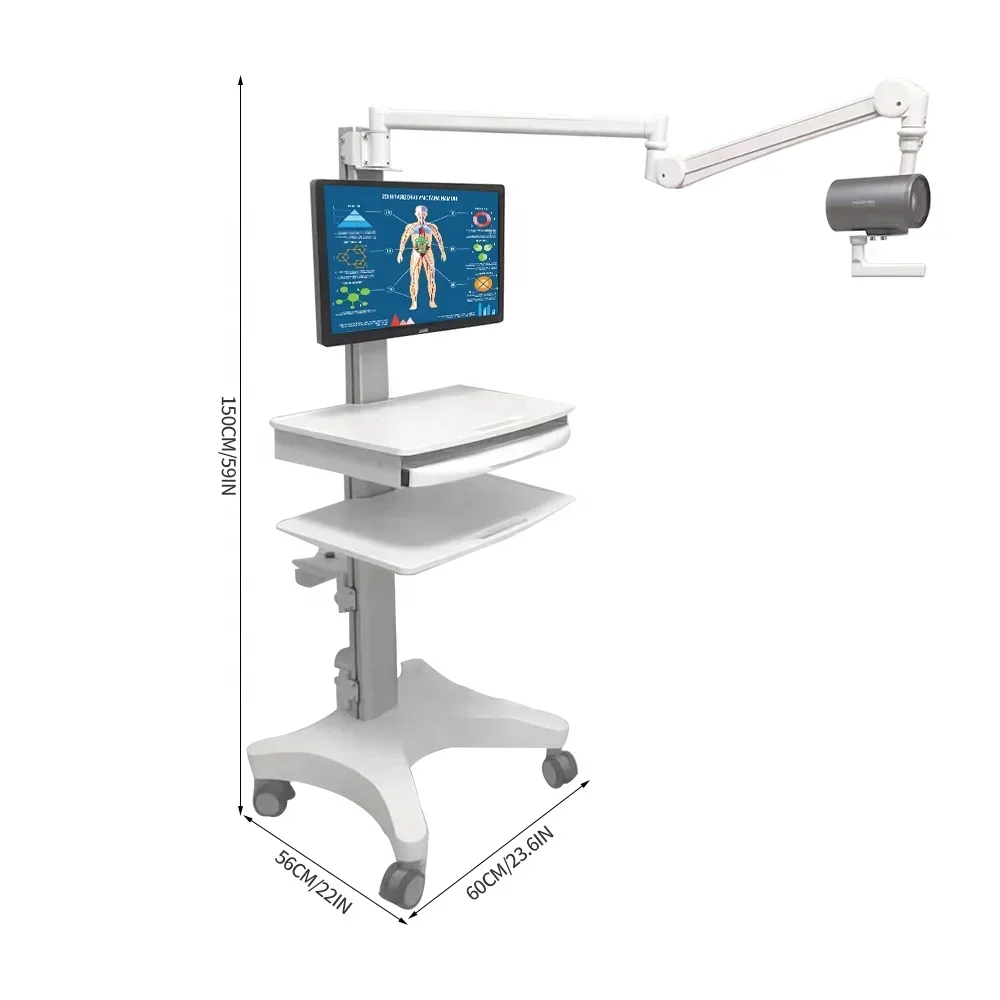 Height Adjustable ABS Plastic Mobile - Computer Workstation Cart Trolley With Wheels For-Clinic Lab