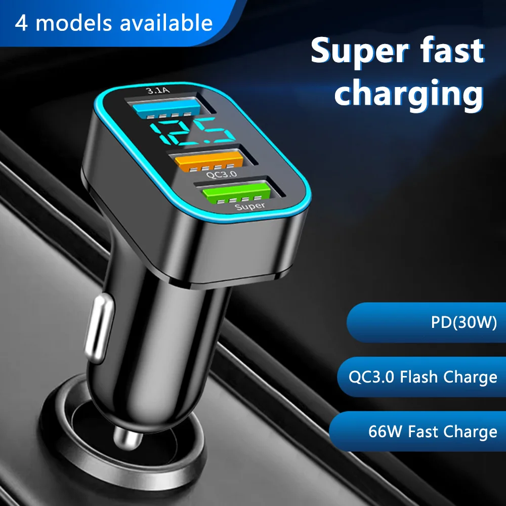 Super Fast USB Car Charger 3 Port 66W Quick Charge 3.0 Phone Charger Adapter For iPhone 14 13 12 Xiaomi Samsung