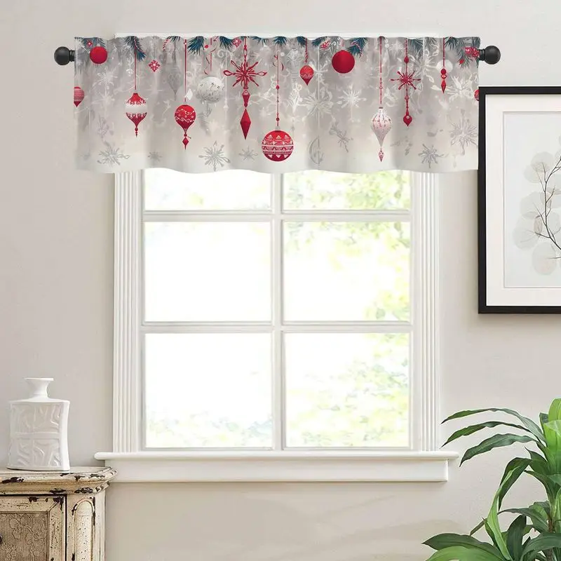 VIKAMA Christmas Short Curtains Valances Xmas Balls Snowflake Kitchen Window Home Winter Holiday Window Decor