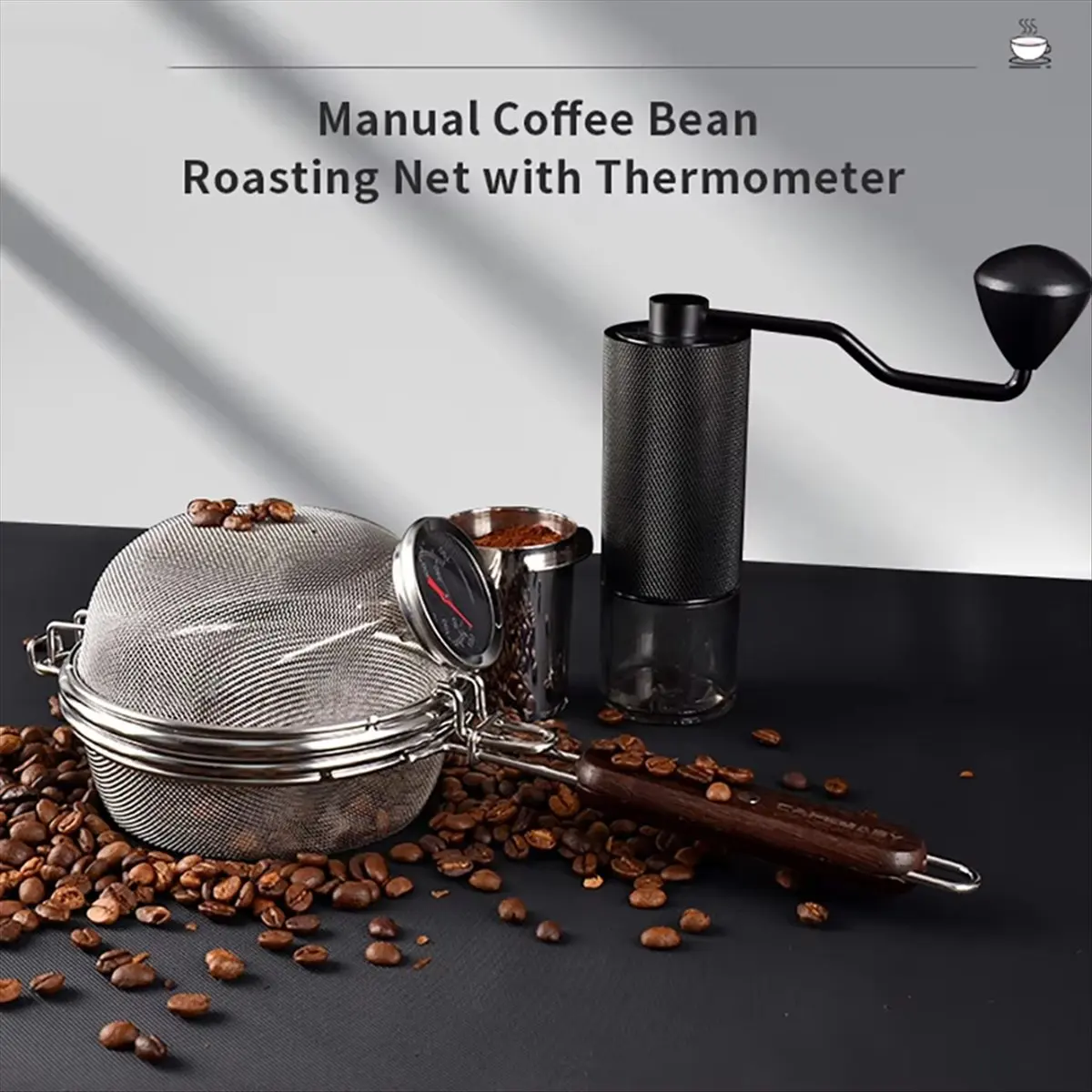 2026 NEW Stainless Steel Coffee Roaster with Thermometer, Home Use, Open Fire Compatible, Wire Mesh Coffee Bean Roasting Net