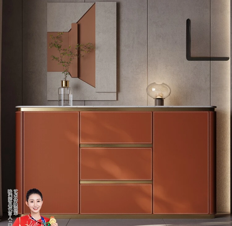 

Modern simple dining side cabinet, living room Internet celebrity against the wall high cabinet into the home saddle skin