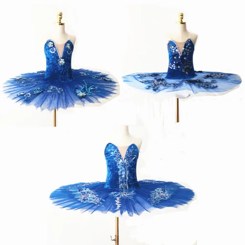 Imagen 1 del producto Falda tutú de Ballet, traje de Ballet profesional del lago de los cisnes blancos, Tops de terciopelo azul, vestido de bailarina para niñas, vientre para niños