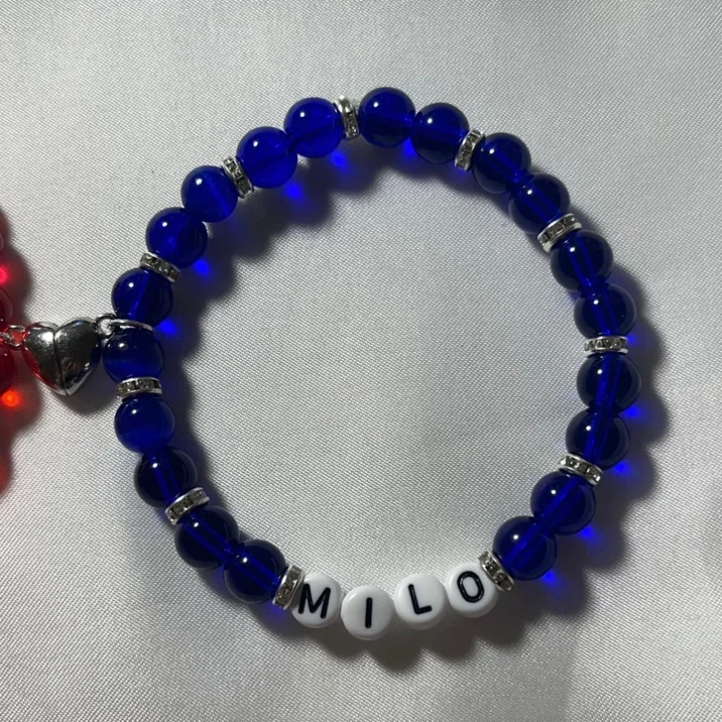Handmade Red and Blue Beaded Bracelet | Y2K Celebrity Charm Jewelry | Alphabet Personalized Bracelet