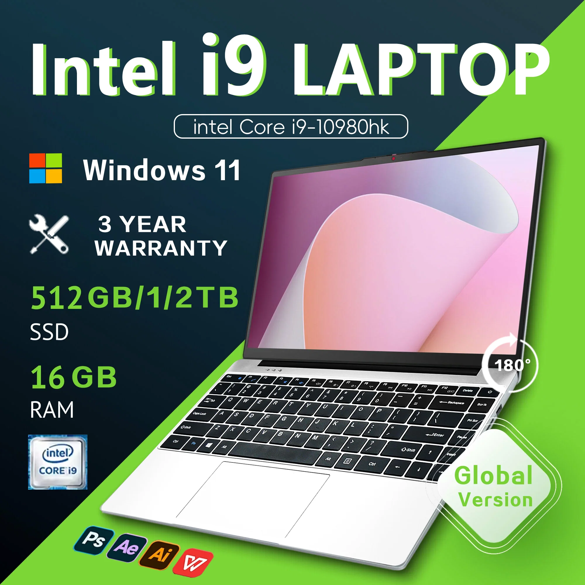 Portátiles Core i9 con Windows 11 Pro, Intel Core I9 10980HK, 16GB de Ram, 1/2TB Ssd, portátiles para juegos con resolución de 1920 1080, portátiles para oficina.