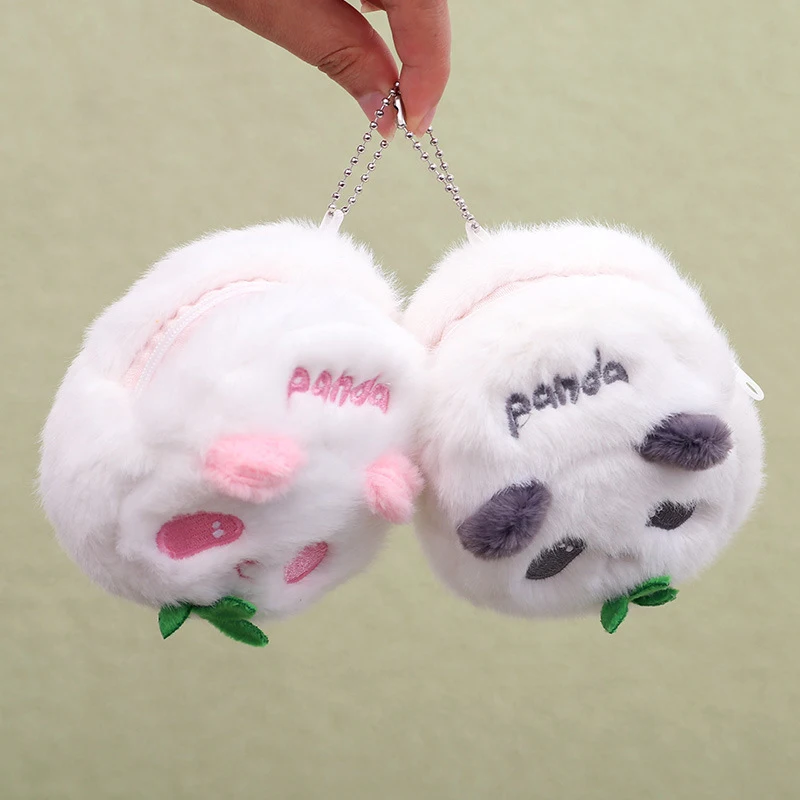 Panda Head Coin Purse Cartoon Zipper Plush Coin Purse Pouch Purse Earphone Bag Wallet Bag Key Holder Bags