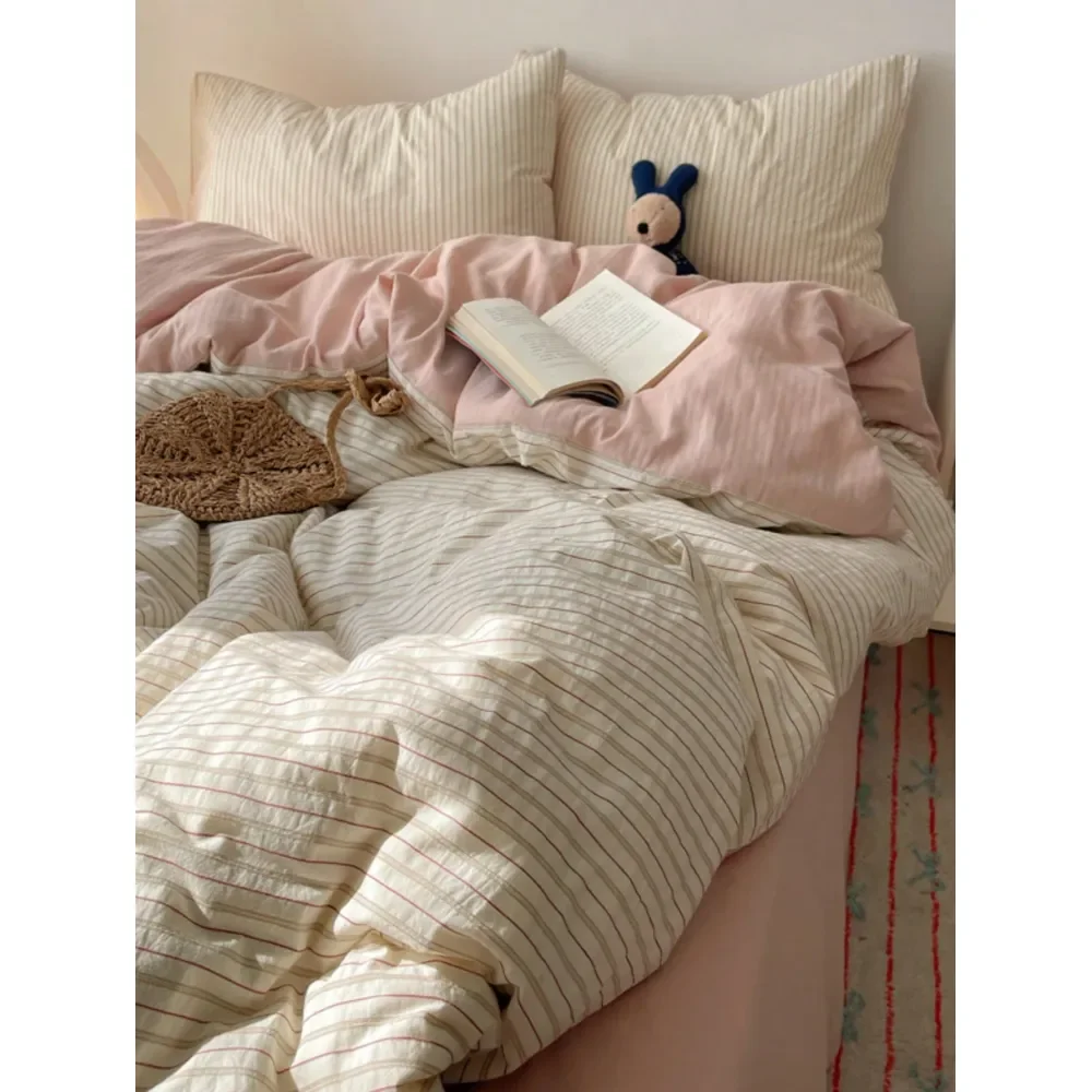 

100 Polyester Nordic Minimalist Striped Duvet Cover Set, 2 Pillowcases 1 Duvet Cover No Bed Sheet, Suitable For Bedroom All Sea