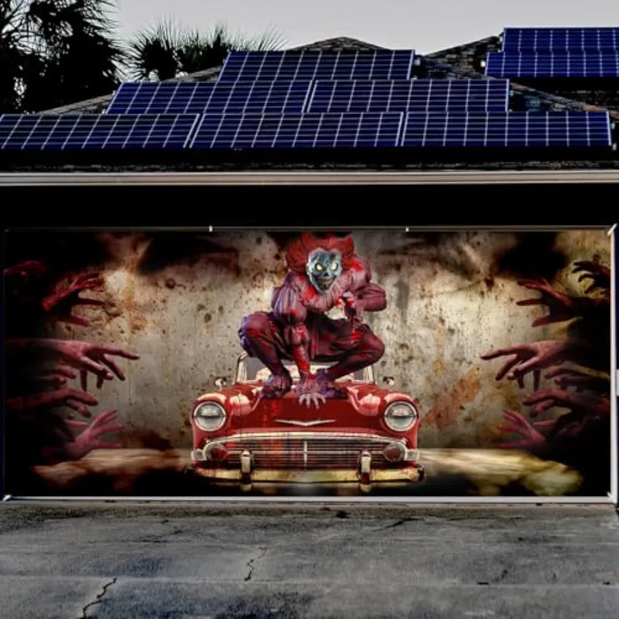 

Halloween Garage Decorations Door Banner 16 x 7 ft Horror Garage Door Decorations Cover Scary Movie Joker Clown Halloween Backd