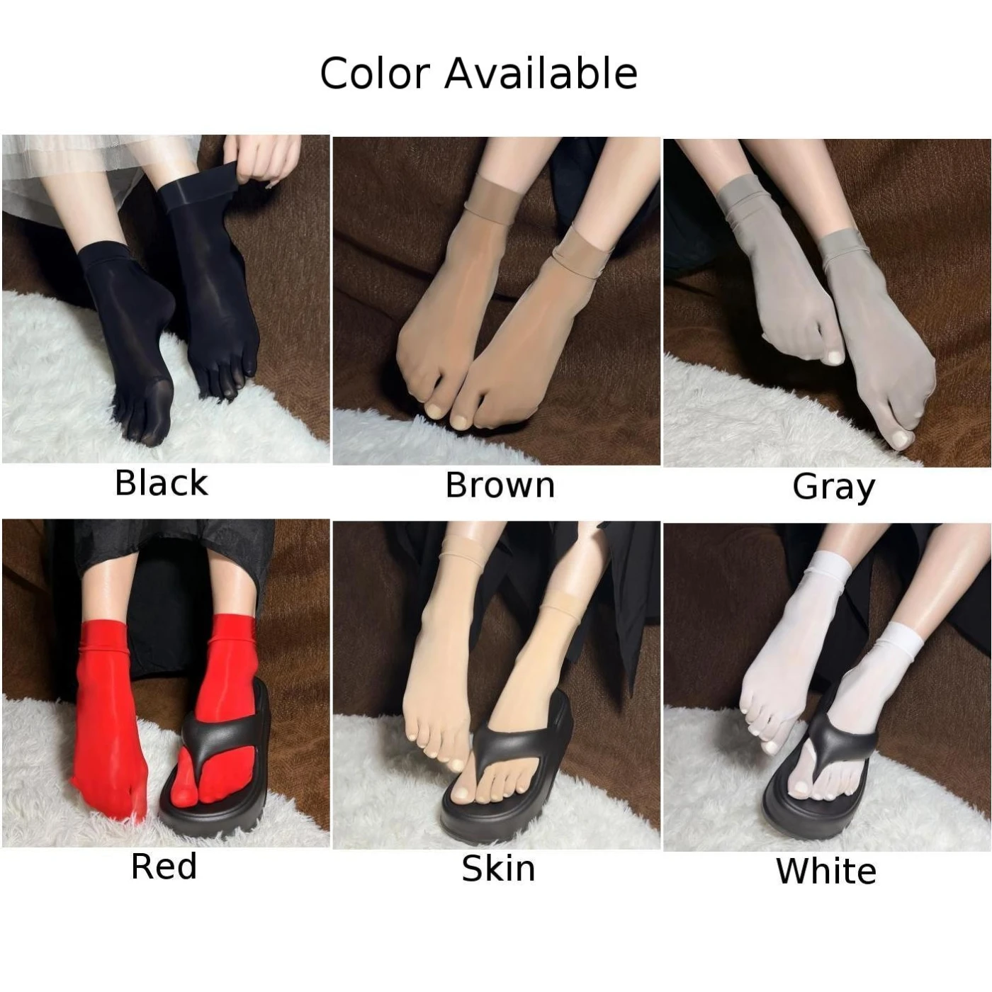 ถุงเท้าซีทรูเซ็กซี่สำหรับผู้ชายและผู้หญิง ถุงเท้าแบบมีน้ำมันเงา ถุงเท้าห้านิ้ว ถุงเท้าข้อสั้น ถุงเท้าน้ำหนักเบา ยืดหยุ่นได้ ถุงเท้าแบบยูนิเซ็กซ์