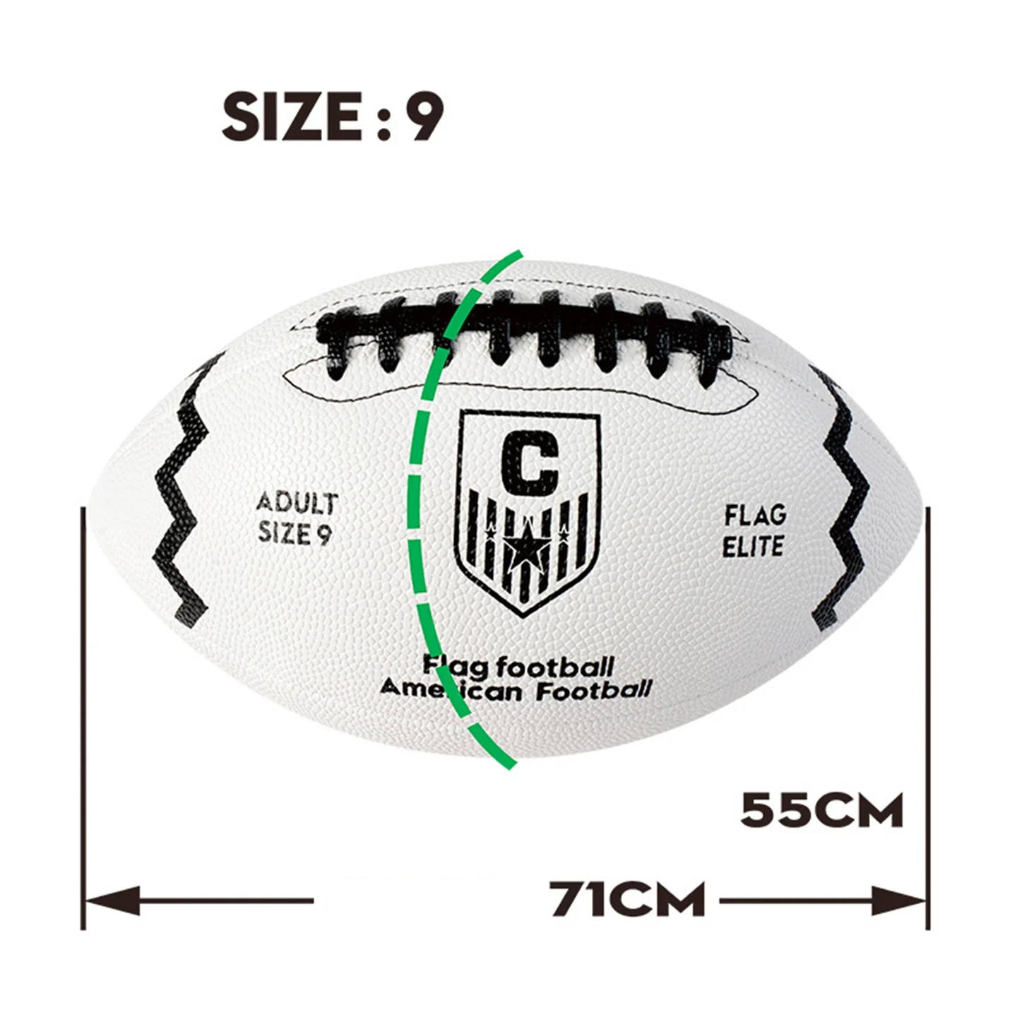 Bola padrão de futebol americano para clubes de fósforos, bola oliva, futebol americano, couro PU, tamanho adulto #9, preto e branco